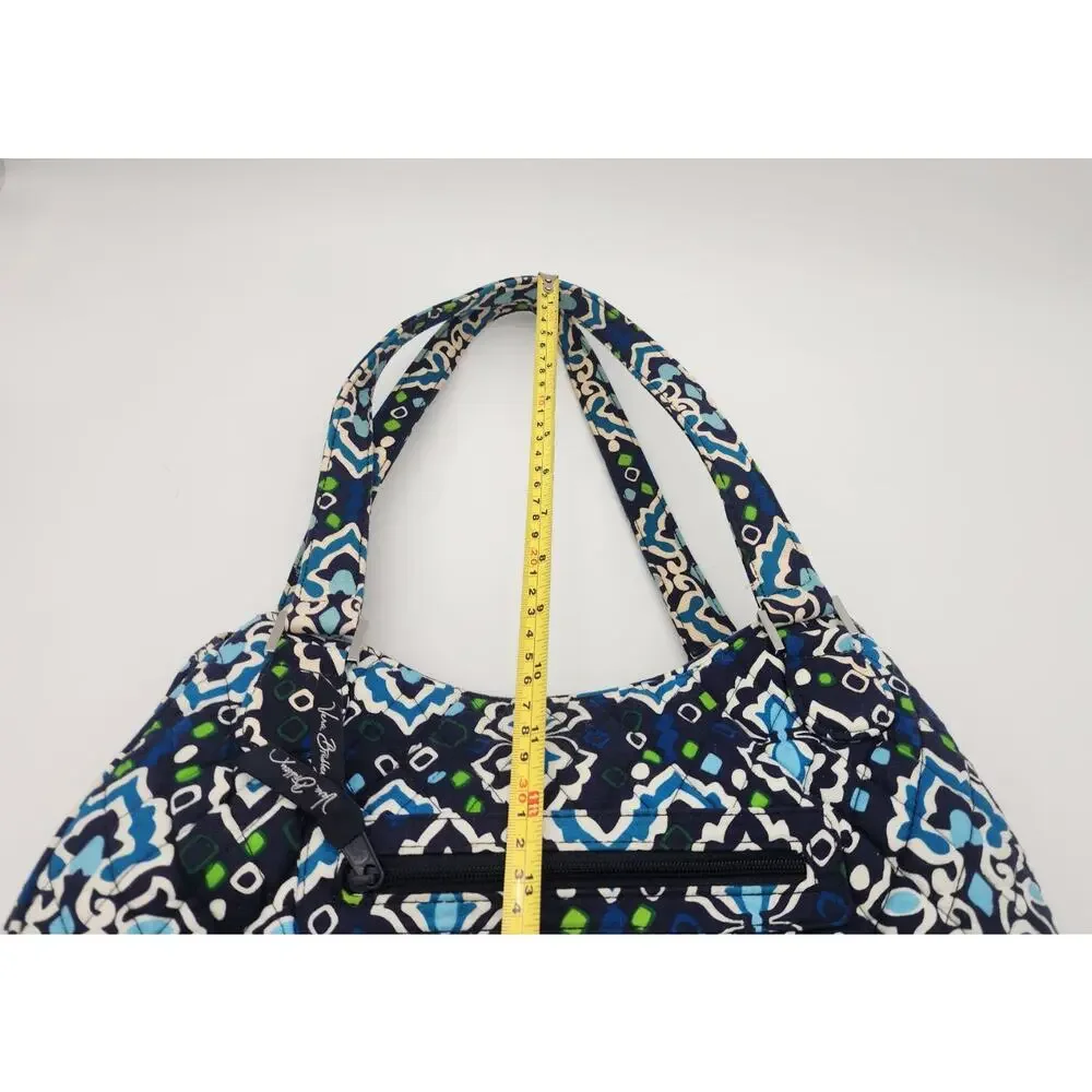 Vera Bradley Pleated Tote Ink Blue Quilted Shoulder Bag Purse Retired Pattern